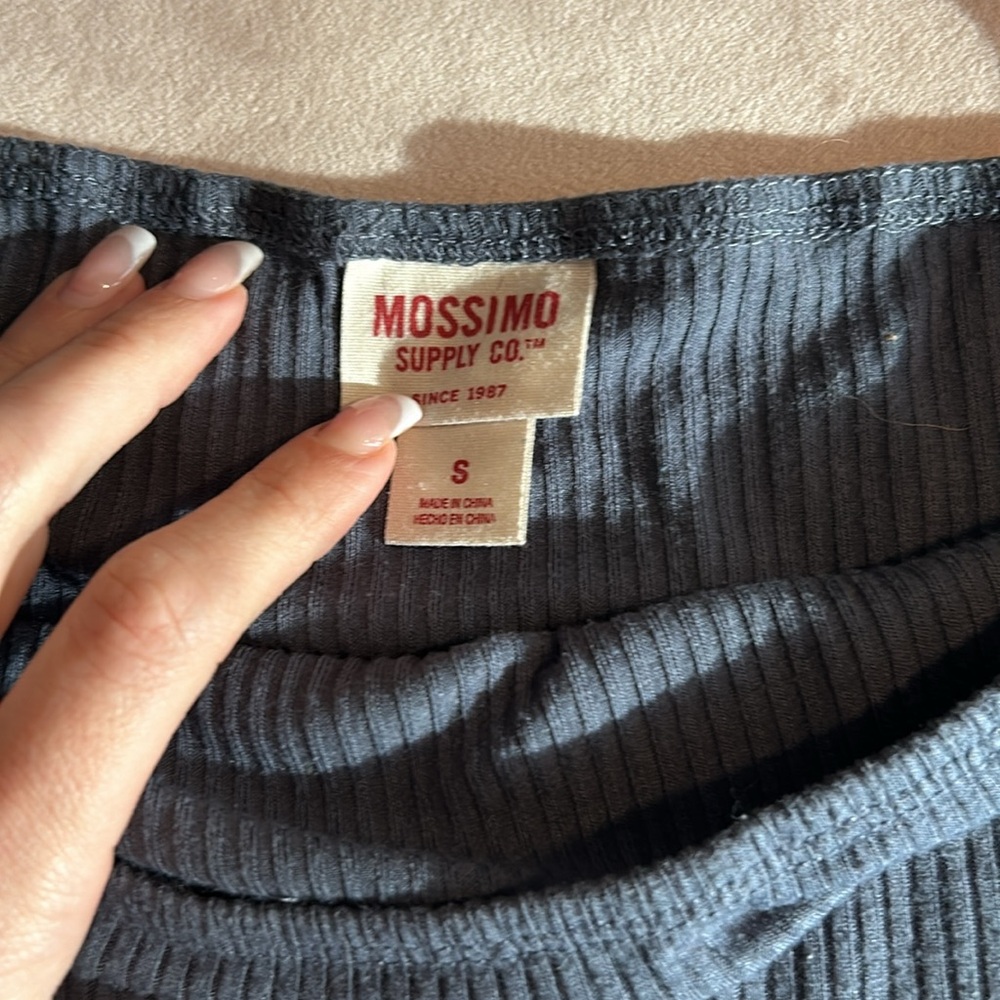 Mossimo Blue Ribbed Off The Shoulder Long Sleeve Top - Picture 2 of 3
